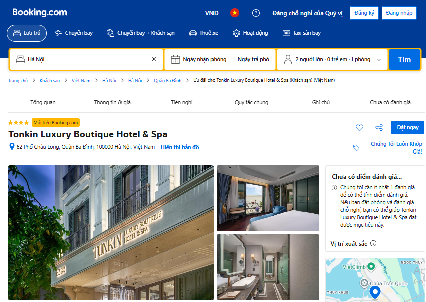 Đặt phòng tại kênh đặt phòng trên website của khách sạn